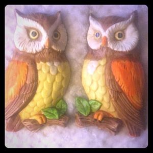 Vintage lefton Ceramic owls wall hanger